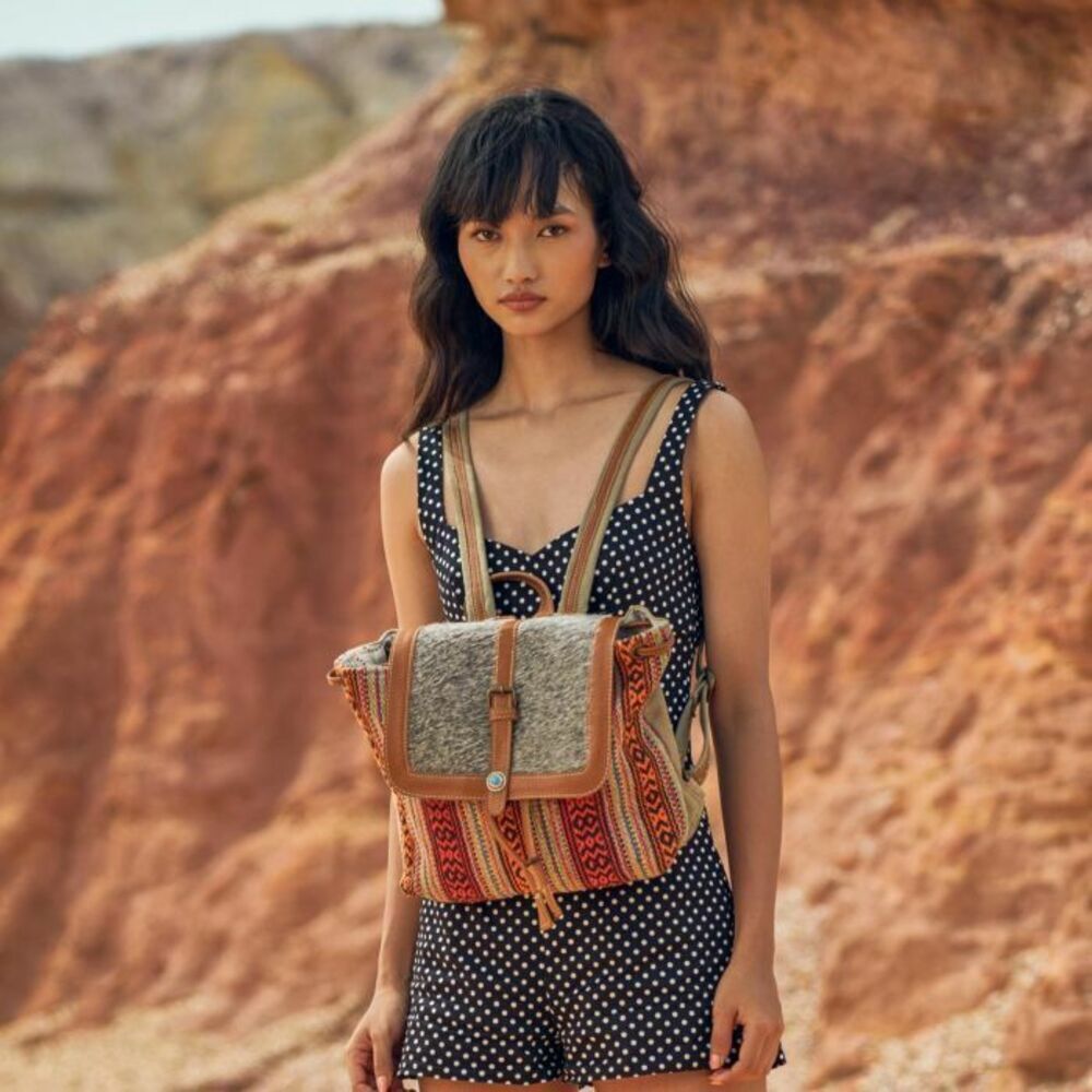Myra Bag Handmade Backpack Upcycled Canvas & Cowhide Leather